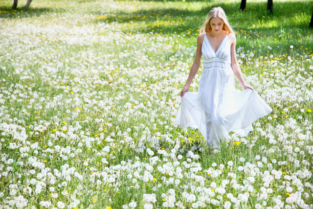 Woman flower field white dress free wallpaper - medium preview image
