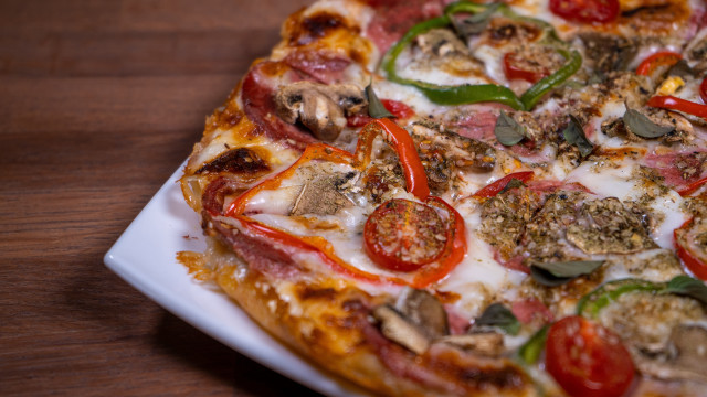 Pizza tomatoes mushrooms autumn leaves free wallpaper - medium preview image