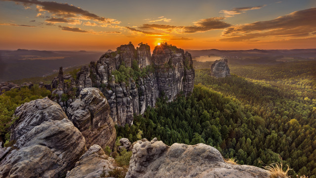Sunset mountain forest rocks dusk #2 free wallpaper - medium preview image