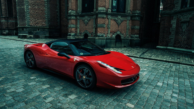 Red sports car cobblestone street #3 free wallpaper - medium preview image