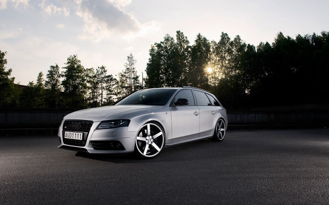 White car parked trees sun free wallpaper - medium preview image