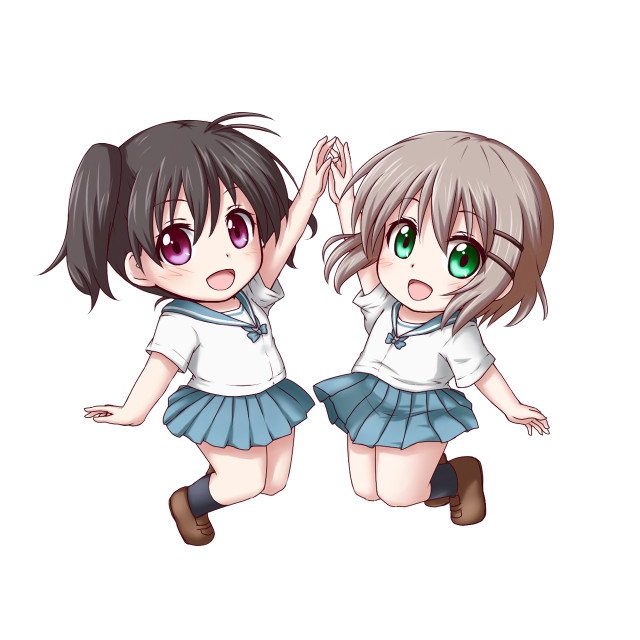 Anime girls jumping air green free wallpaper - medium preview image