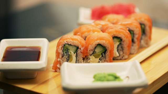 Sushi sauce plate table blurry free wallpaper - medium preview image