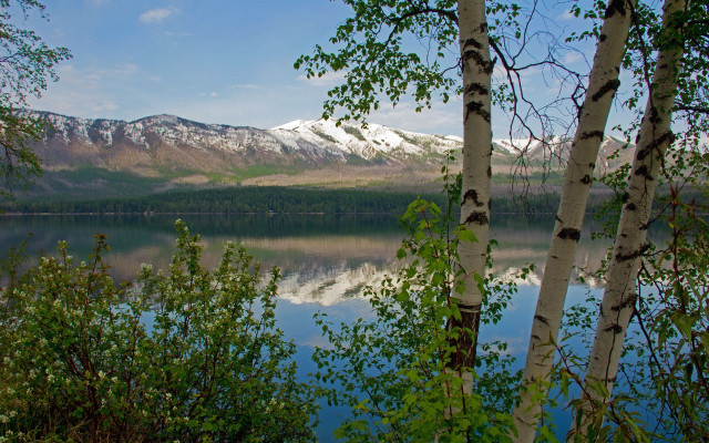 Lake mountains trees snow clouds #3 free wallpaper - medium preview image