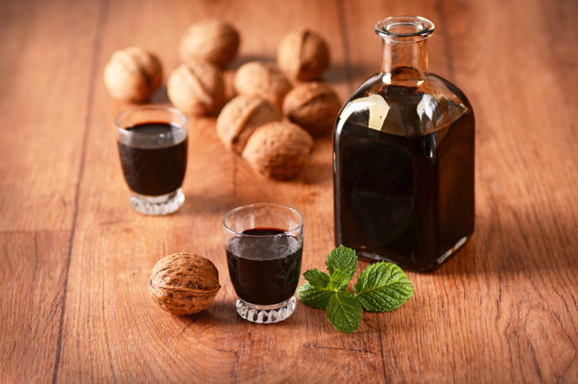 Liquid bottle glass nuts wooden free wallpaper - medium preview image