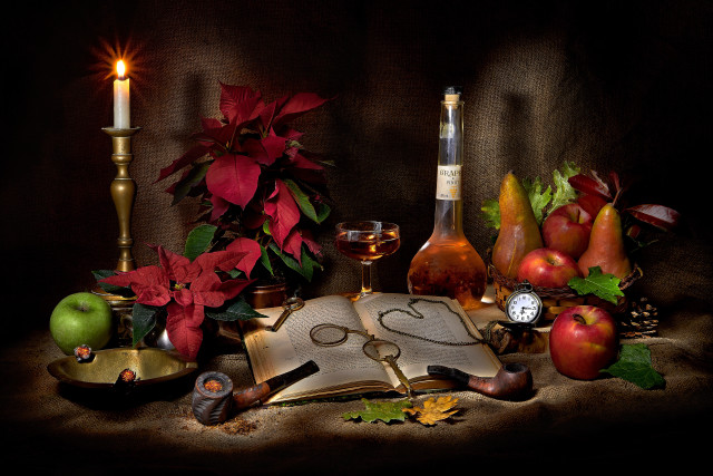 Still life book wine pears free wallpaper - medium preview image