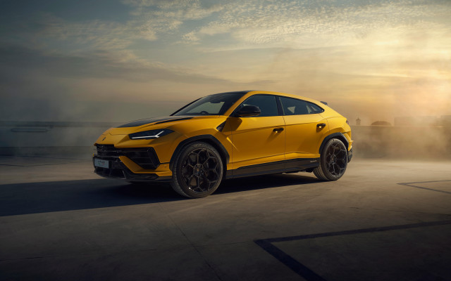 Yellow lamb suv concrete road free wallpaper - medium preview image