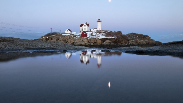 Lighthouse rocky island moon water free wallpaper - medium preview image