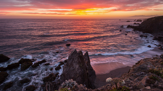 Sunset ocean rocky shore cliff #2 free wallpaper - medium preview image