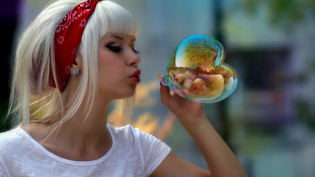 Woman redheadband bubbles heart surreal free wallpaper - medium preview image