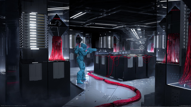 Man blue suit red wires free wallpaper - medium preview image