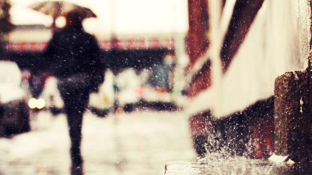 Woman umbrella rain city lights free wallpaper - medium preview image