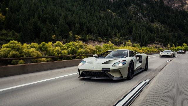 White sports car driving forest #4 free wallpaper - medium preview image