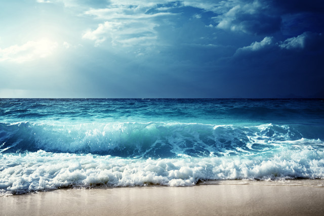 Beach waves sun clouds blue free wallpaper - medium preview image