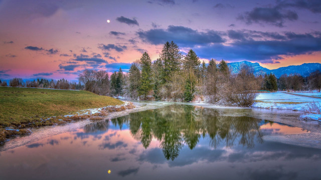 Mystical lake forest moon city free wallpaper - medium preview image