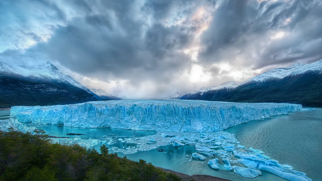 Glacier lake mountains clouds ecological free wallpaper - medium preview image