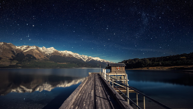 Dock clock lake mountains stars #2 free wallpaper - medium preview image