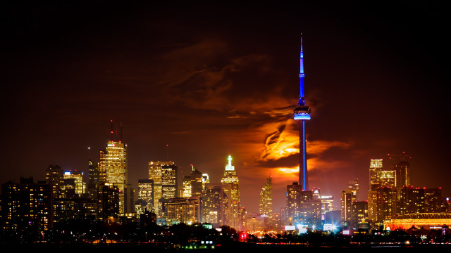 City skyline tower night orange free wallpaper - medium preview image