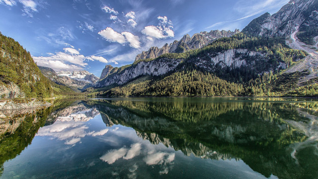 Mountain lake forest hillside sky free wallpaper - medium preview image