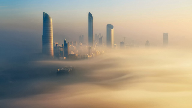 City fog skyscrapers clouds matte free wallpaper - medium preview image