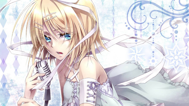 Blonde blue eyes microphone white free wallpaper - medium preview image