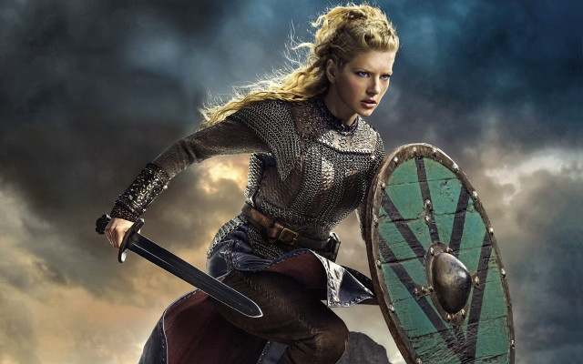 Medieval woman shield sword stormy free wallpaper - medium preview image