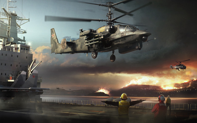 Helicopter over boat dock sunset free wallpaper - medium preview image