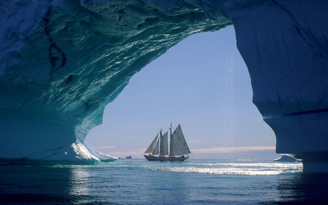 Sailboat iceberg ocean blue sky free wallpaper - medium preview image