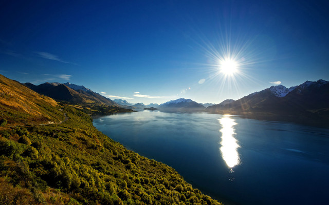 Lake mountains grass blue sky #3 free wallpaper for desktop - medium preview image