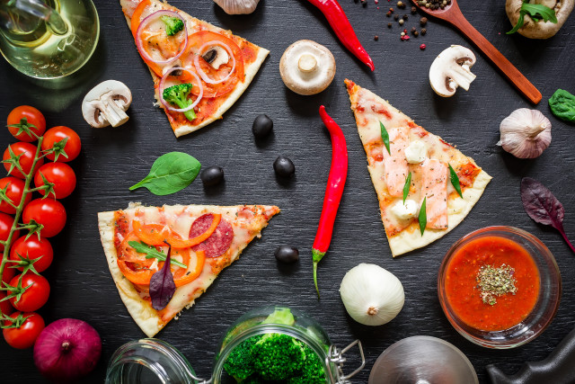 Pizza vegetables sauces pepperoni stilllife free wallpaper - medium preview image