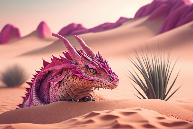Pink dragon desert cactus 3d free wallpaper - medium preview image