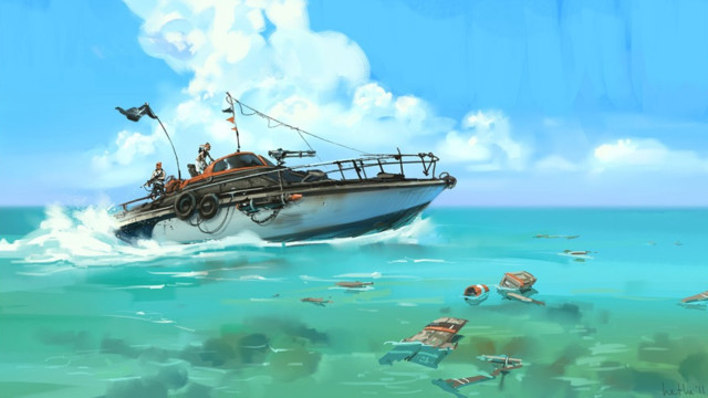 Boat people trash floating flag free wallpaper - medium preview image