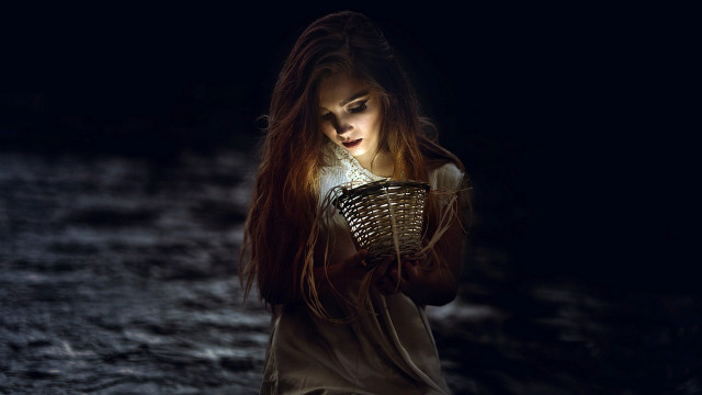 Woman basket dark light face free wallpaper - medium preview image