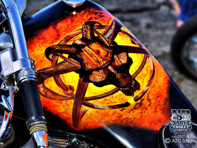 Motorcycle demon flame background airbrush free wallpaper - medium preview image