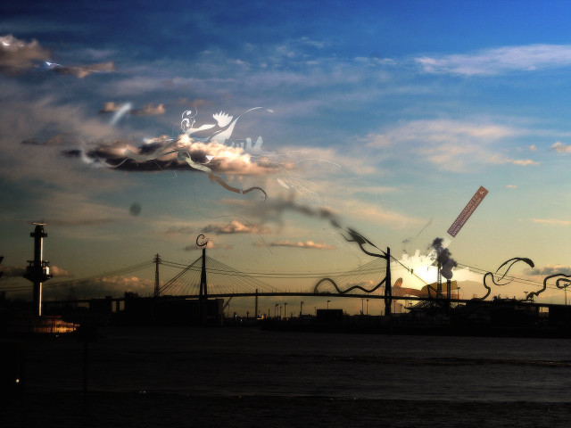 Sky clouds kite city matte free wallpaper - medium preview image