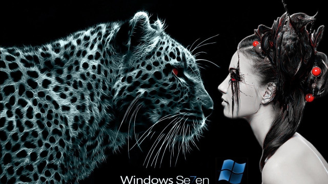 Woman cat leopard red eyes free wallpaper - medium preview image