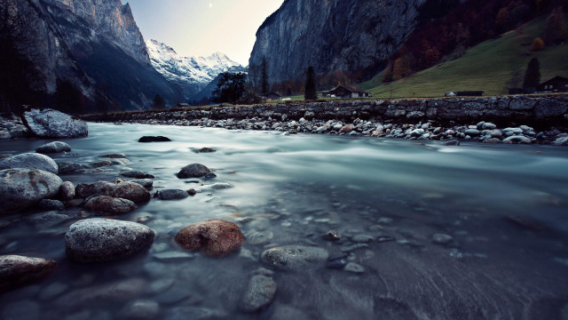 River lush valley moonlit sky free wallpaper - medium preview image
