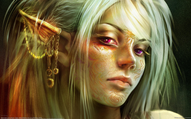 White haired elf gold facepaint free wallpaper - medium preview image