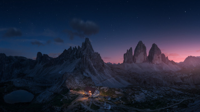 Mountain village night starry sky free wallpaper - medium preview image