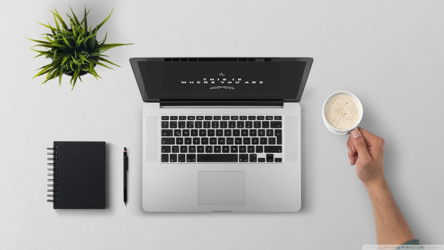 Person holding coffee laptop notebook free wallpaper - medium preview image