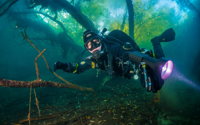 Scuba diver underwater ecological art free wallpaper - medium preview image