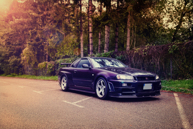 Purple car forest parking lot free wallpaper - medium preview image
