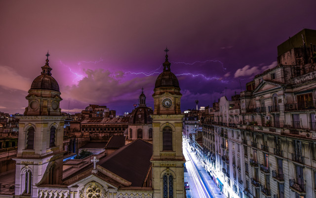 City lightning storm clock tower free wallpaper - medium preview image