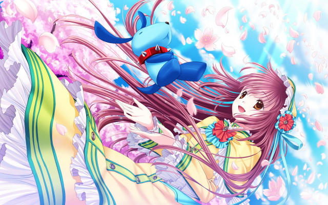 Girl blue dog flying flower #2 free wallpaper - medium preview image