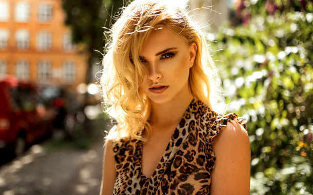 Blonde leopard print fashion portrait free wallpaper - medium preview image