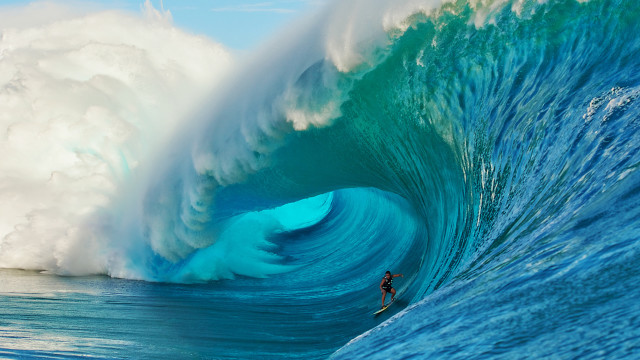 Surfing man wave ocean horizon free wallpaper - medium preview image