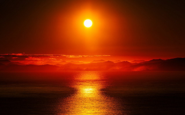 Orange sun mountain ocean sky free wallpaper - medium preview image