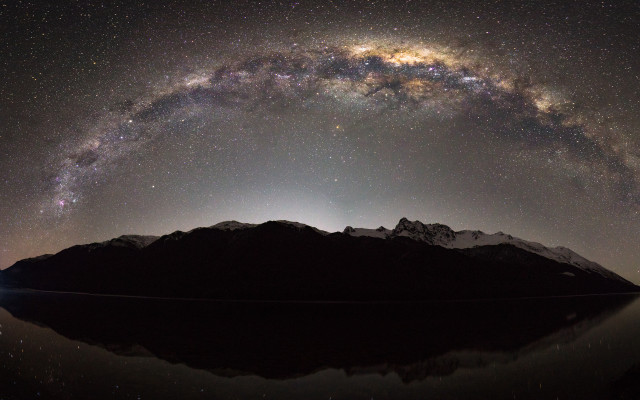 Mountain lake starry sky bright free wallpaper - medium preview image