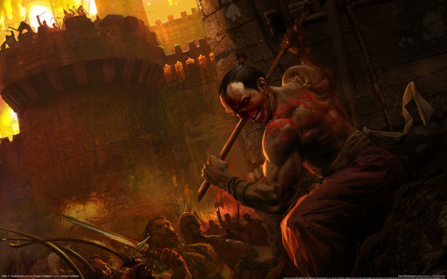 Fire city sword man beard free wallpaper - medium preview image