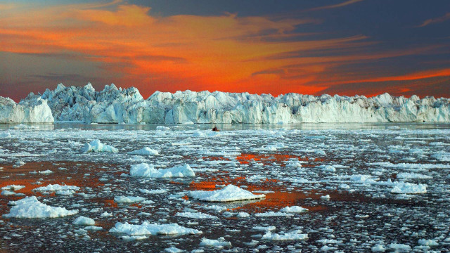 Icebergs sunset ocean reflection mountain free wallpaper for desktop - medium preview image